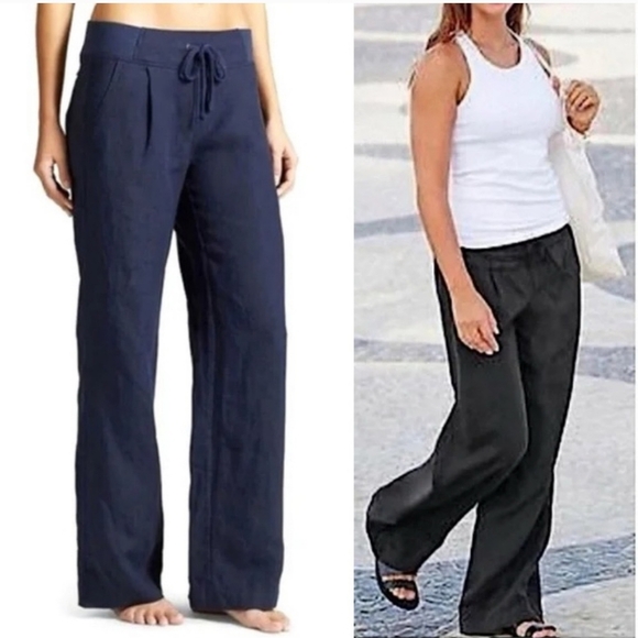 Athleta Pants - Athleta Linen Reverie Wide Leg Pant Navy Blue Size 2